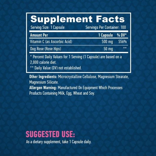 Vitamin C with Rose Hips 500 mg / 100 Caps - Image 2