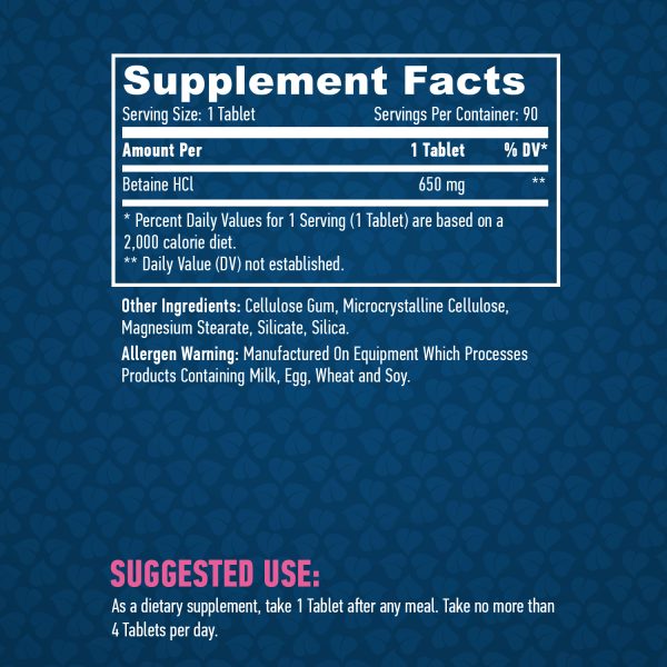 Betaine HCL 650 mg / 90 Tabs - Image 2