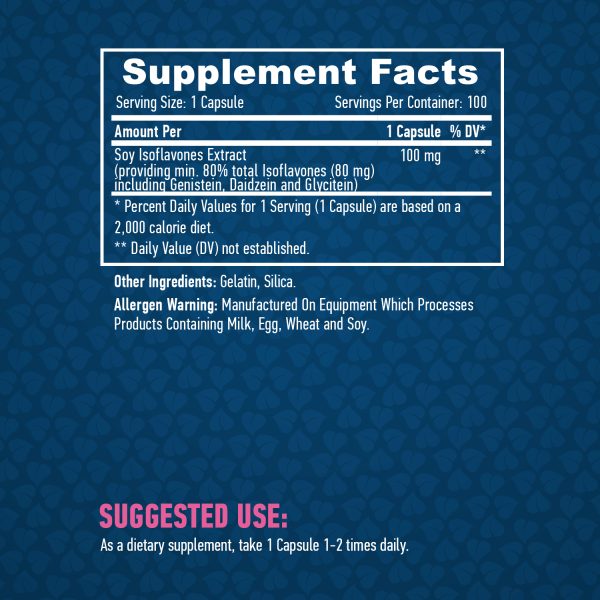 Soy Isoflavones 80% Extract NON-GMO 100 mg / 100 Caps - Image 2