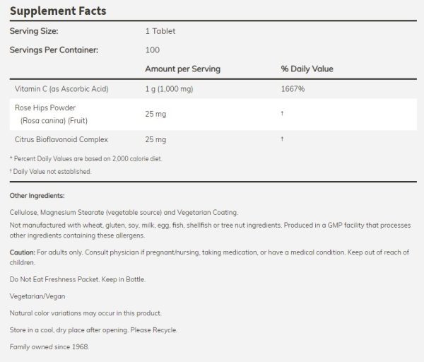 Vitamin C-1000 with Rose Hips & Bioflavonoids / 100 Тabs - Image 2