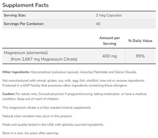 Magnesium Citrate 400 mg / 120 Vcaps - Image 2