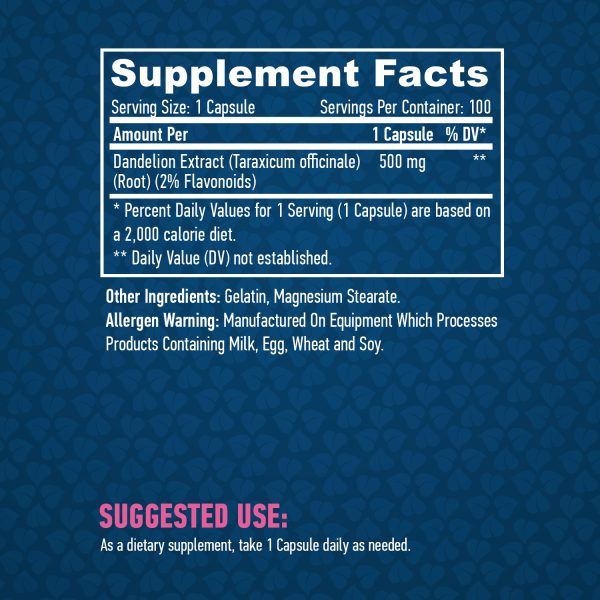 Dandelion Root Extract (2% Flavonoids) 500 mg / 100 Caps - Image 2