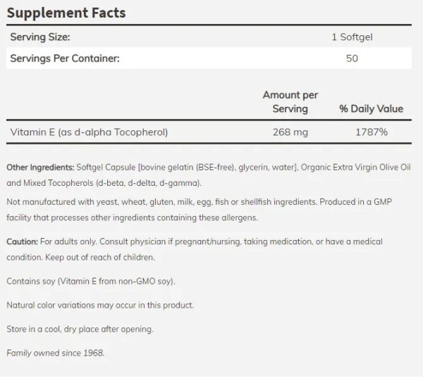 Vitamin E-400 IU /Mixed Tocopherols/ 100 Softgels - Image 2