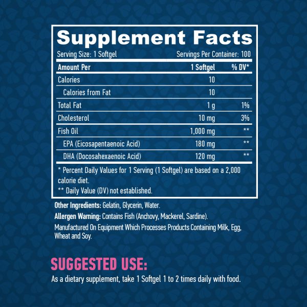 Omega 3 1000 mg Fish Oil / 100 Softgels - Image 2