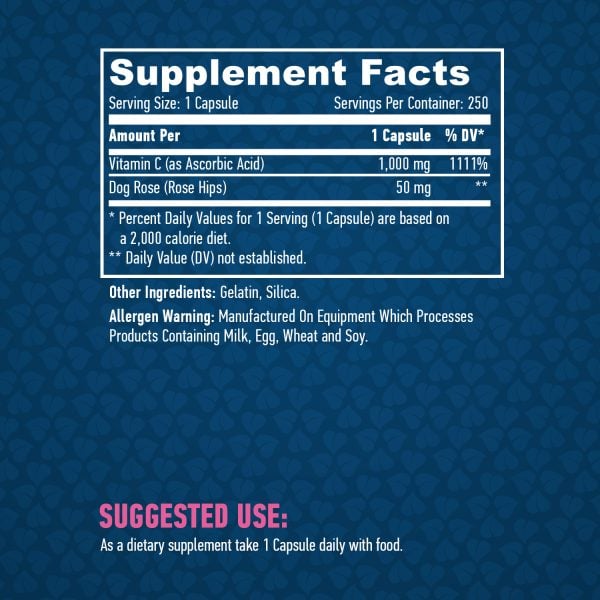 High Potency Vitamin C 1000 mg with Rose Hips / 250 Caps - Image 2