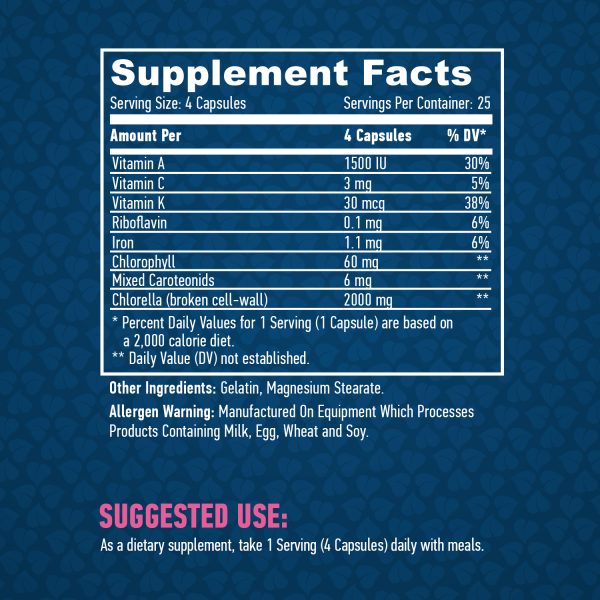 Broken Cell Wall Chlorella 500 mg / 100 Caps - Image 2