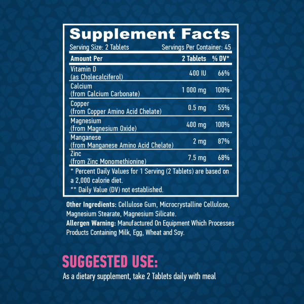 Calcium Magnesium & Zinc with Vitamin D / 90 Tabs - Image 2