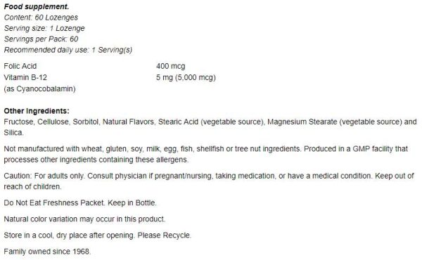 Vitamin B-12 5000 mcg with Folic Acid - Image 2