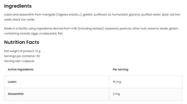 Lutein 18 mg + Zeaxanthin 2 mg - Image 2